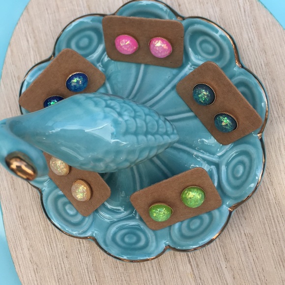 New Artisan Created Fiery Opal Bezel Set Earrings - Picture 2 of 4